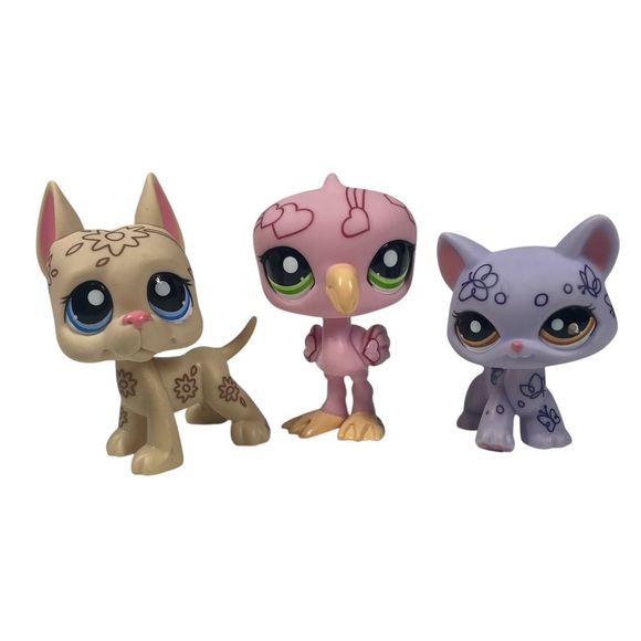 Hasbro Littlest Pet Shop Mini Art Deco Set Great Dane Flamingo Cat Uncolored - Picture 1 of 3